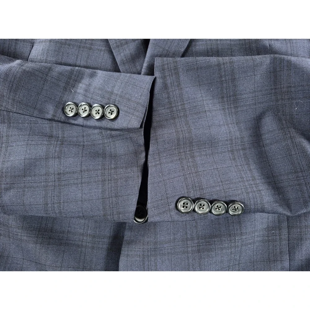 Brooks Brothers 1818 Fitzgerald Blazer Mens 44L Navy Blue Plaid Saxon Wool USA